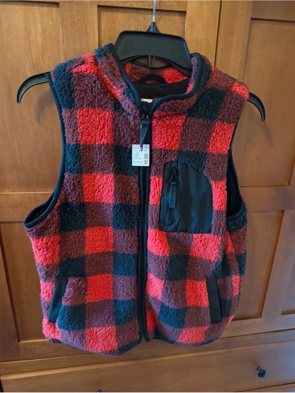 Evsie girls red and black buffalo plaid fleece vest